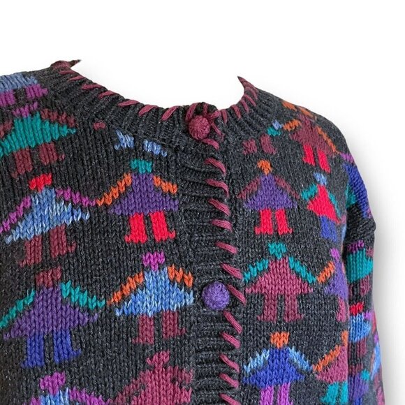 Cullinane Womens Cardigan Vintage 1980s Sz M Charcoal Gray Friends Holding Hands - Picture 5 of 7